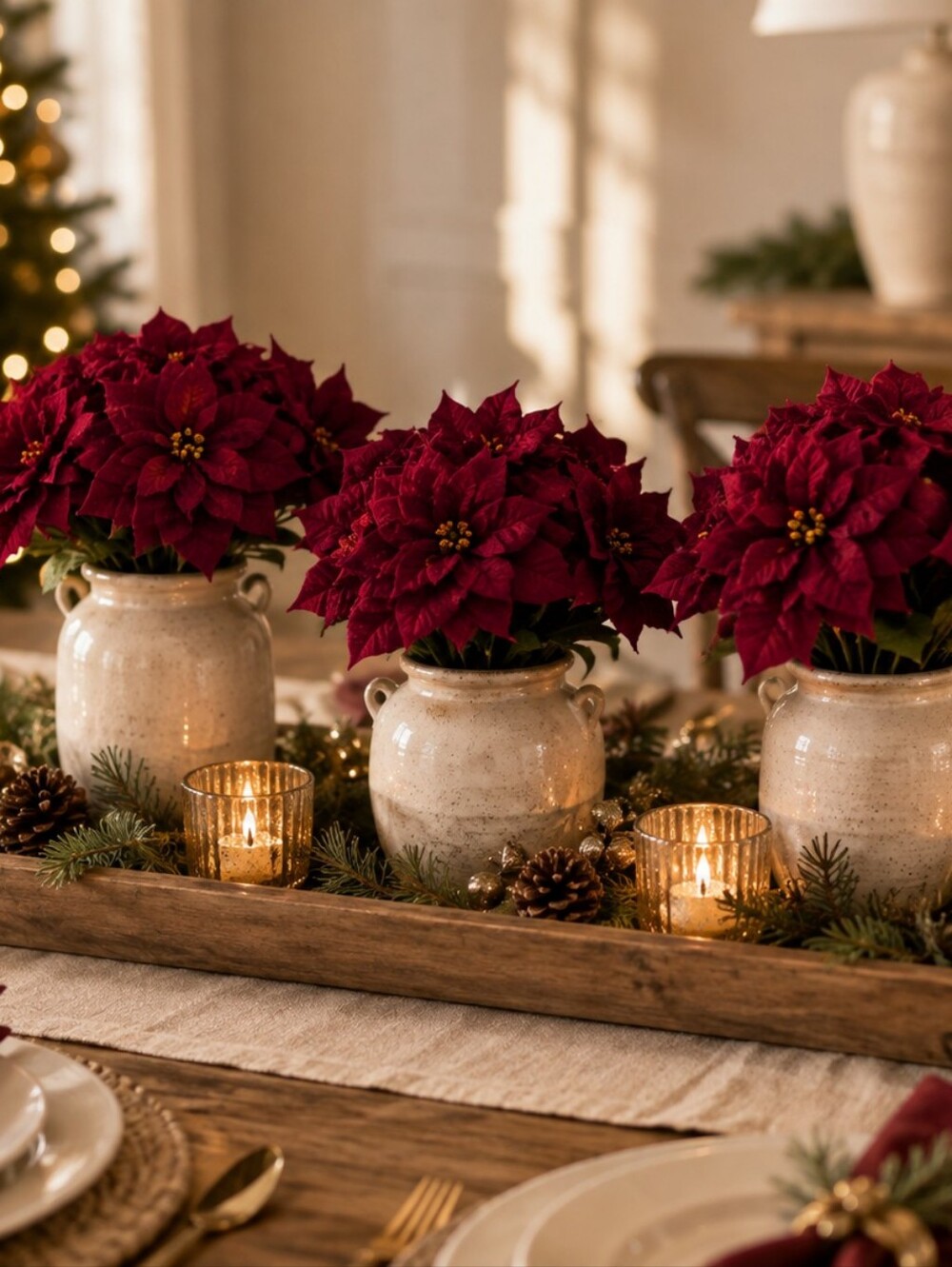 Ashland Burgundy Poinsettia Artificial Flower Bush Christmas Decor Set of 3 - Picture 10 of 10